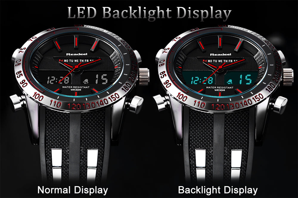 Sports Watch Men's Dual Display Analogue Digital LED Water Resistant 3Bar - 2 Variants