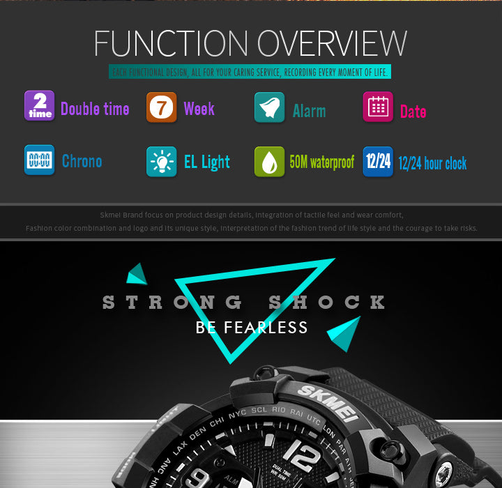 Sports Watch Men's LED Dual Display Digital Analogue Water Resistant 5Bar - 4 Variants