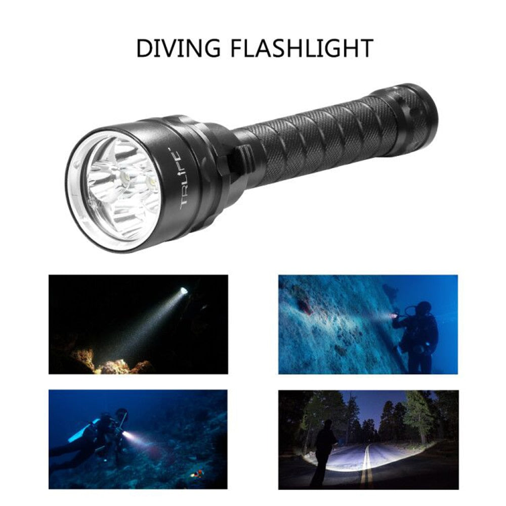 Diving Flashlight 10W LED 12000LM >500M Waterproof 200M