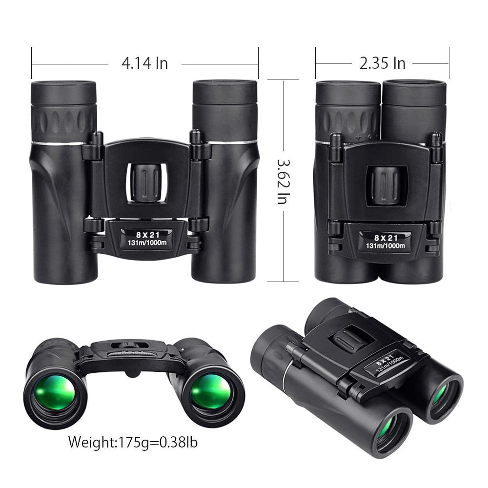 8x21 Compact Folding Binoculars with Bag