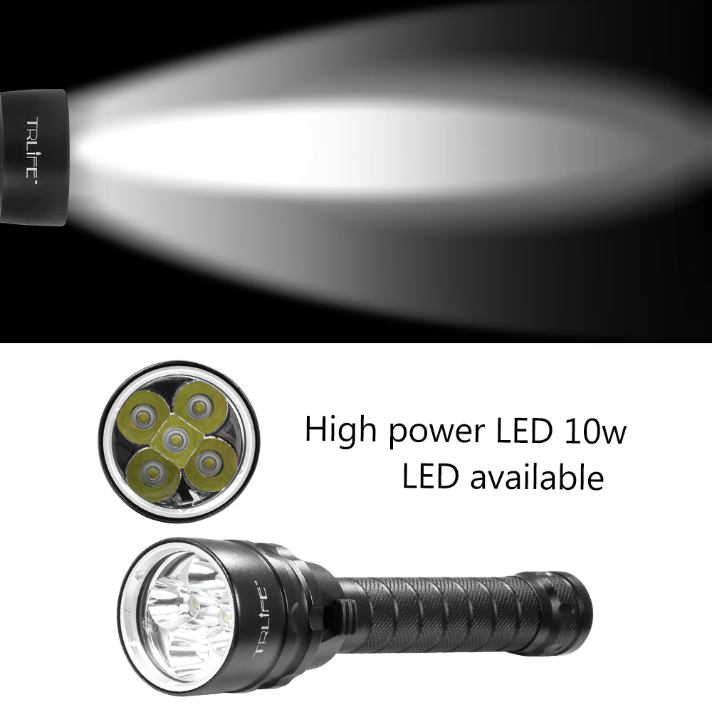 Diving Flashlight 10W LED 12000LM >500M Waterproof 200M