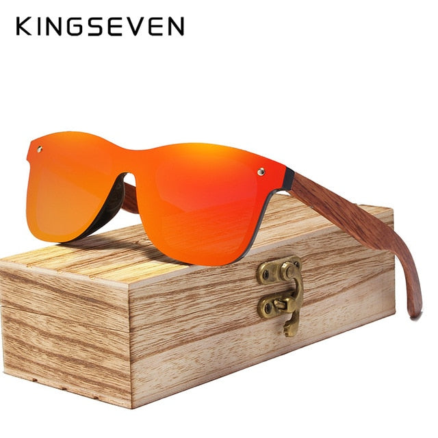 Polarized UV400 Anti-Reflective Men's Rimless Wooden Arm Sunglasses & Case- 4 Variants