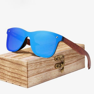 Polarized UV400 Anti-Reflective Men's Rimless Wooden Arm Sunglasses & Case- 4 Variants