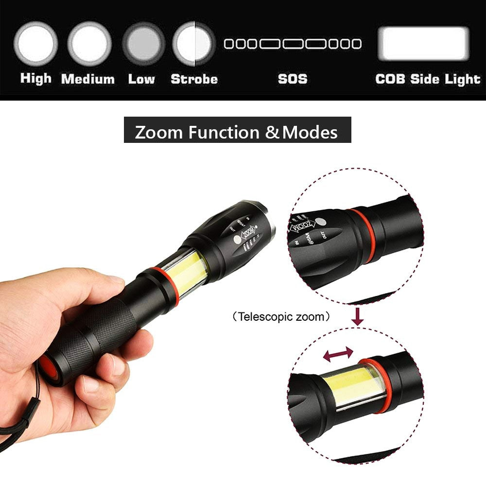 Flashlight 20W LED Waterproof 6 Modes Zoom 8000LM 200-500M