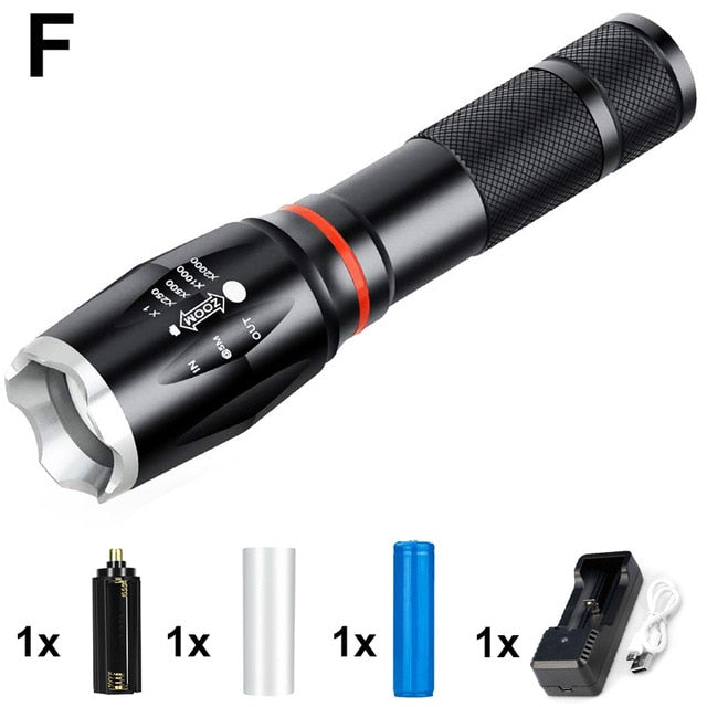 Flashlight 20W LED Waterproof 6 Modes Zoom 8000LM 200-500M