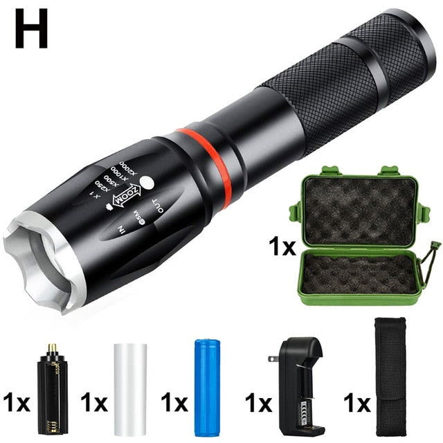 Flashlight 20W LED Waterproof 6 Modes Zoom 8000LM 200-500M