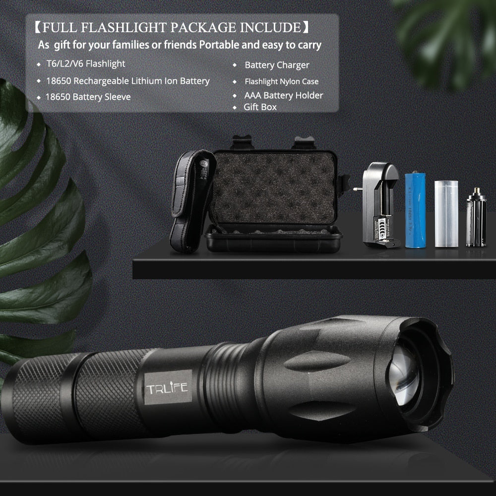 Flashlight 12W LED Waterproof Zoom 3 Modes 12000LM >500M