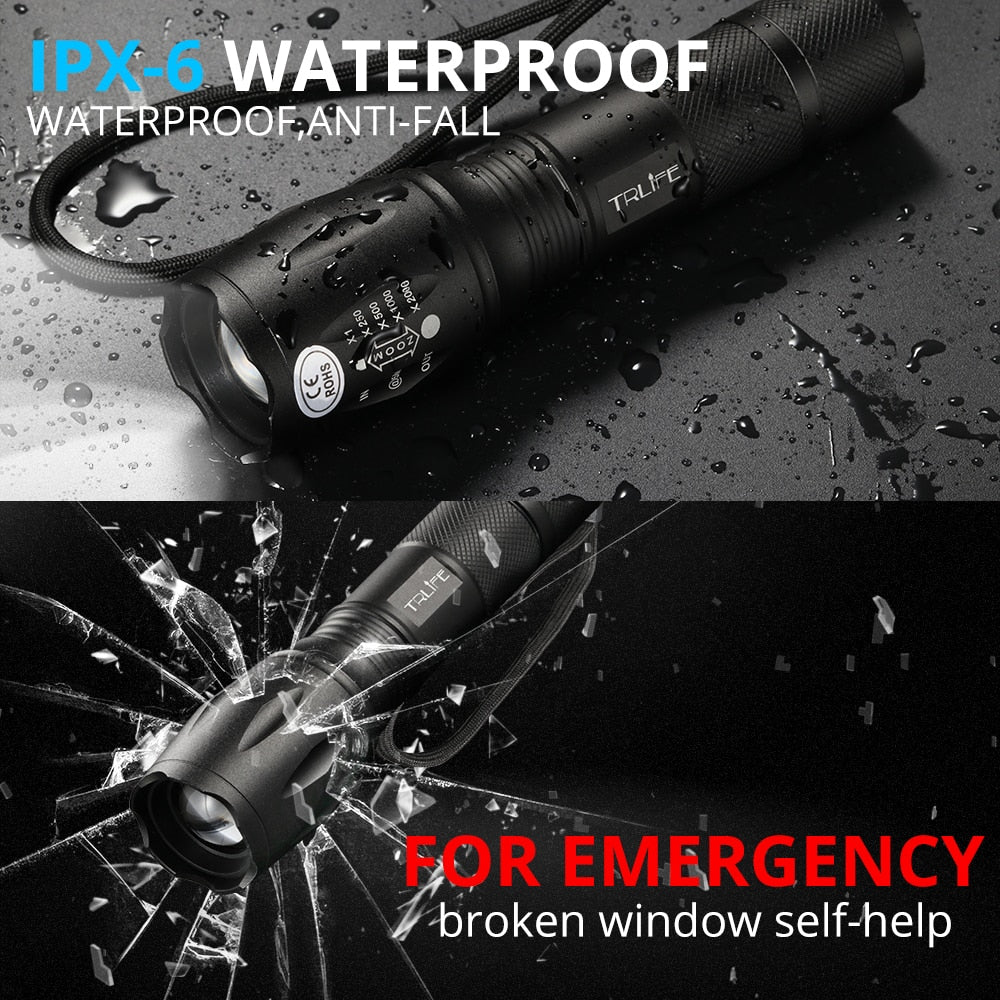 Flashlight 12W LED Waterproof Zoom 3 Modes 12000LM >500M